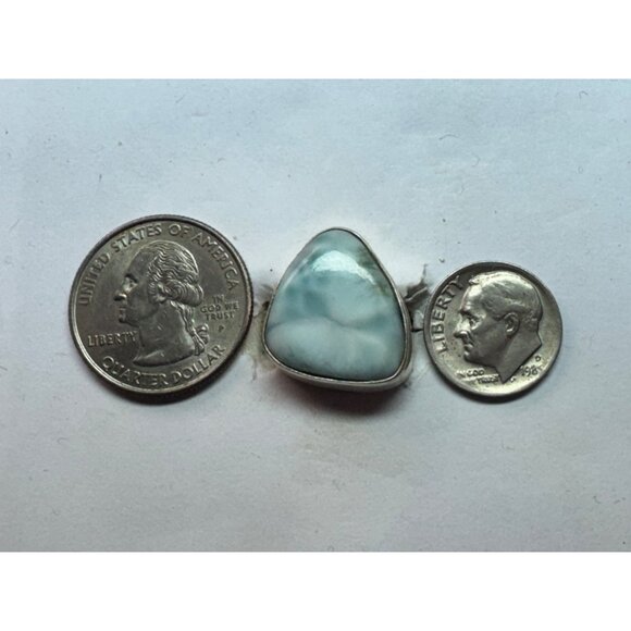 Estate Sterling Silver 925 Larimar Gemstone Ring Size 6.5 Triangle Shape 7.6g - Picture 6 of 8